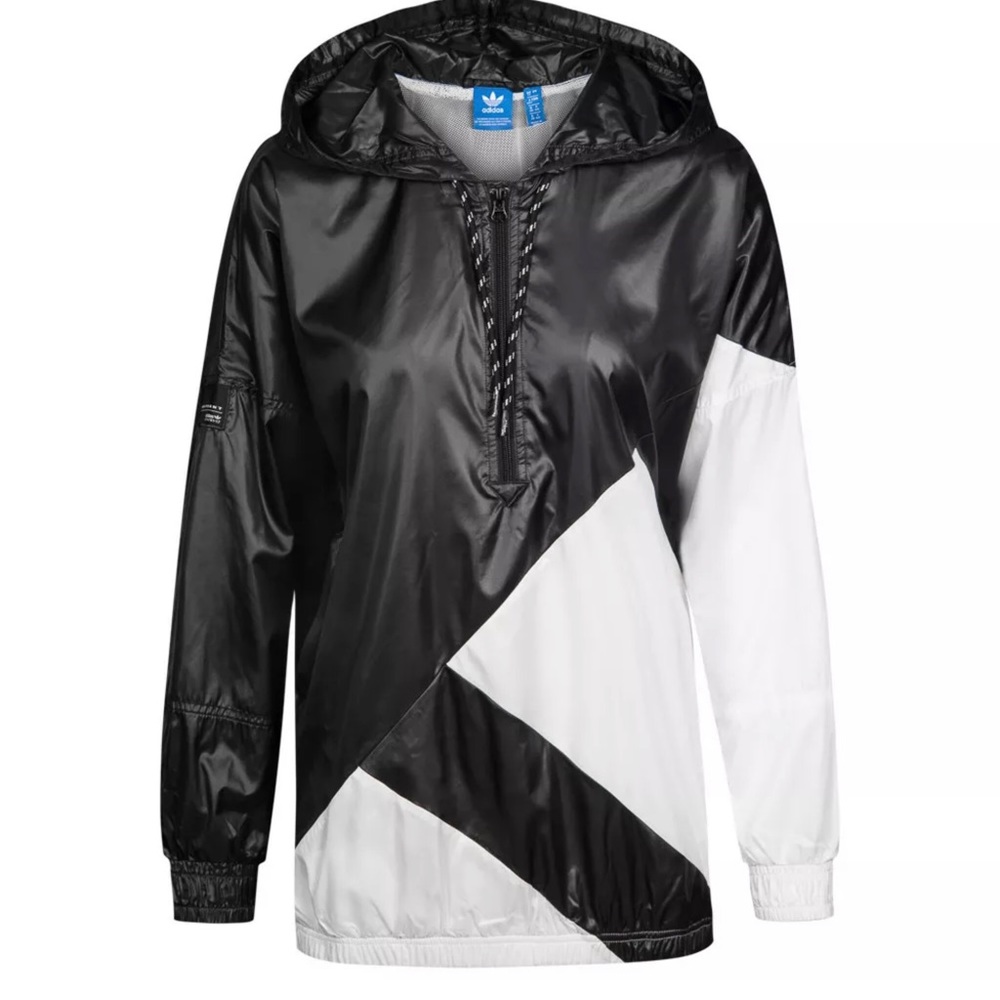 adidas Black and White Hooded Windbreaker Jacket